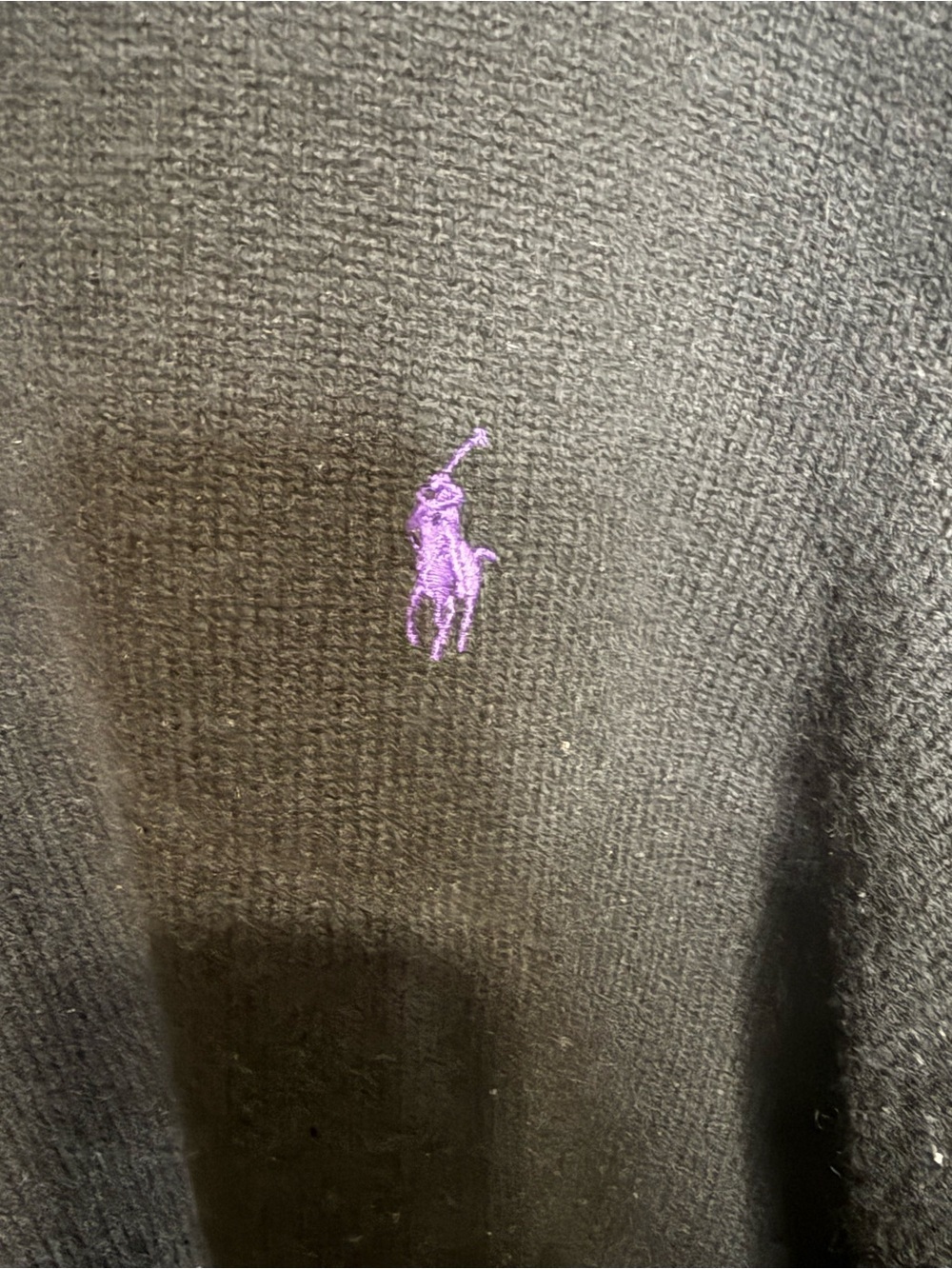 Polo Ralph Lauren 100% Lambswool V Neck Sweater XL Black Purple Pony Preppy - Picture 4 of 4